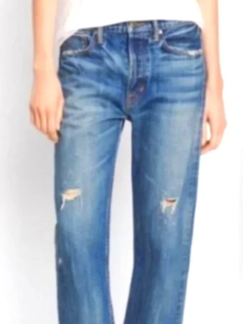 Vince Union Slouch Distressed Crop Straight Jeans | Size 27 | Craftsman Wash EUC